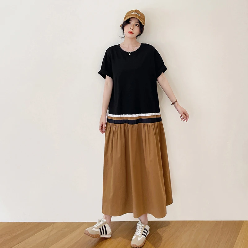 Grande taille couleur Blo ort Sve T-irt Maxi Dr décontracté rue Sle tricoté coton mélange été nouveauté Dr