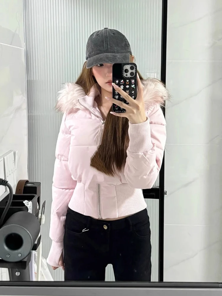 

Slim Fit Hooded Cotton Jaet Women's Winter New Sle Thiened Warm Fur Collar ort Cotton Coat Korean Sle Polyester Fiber