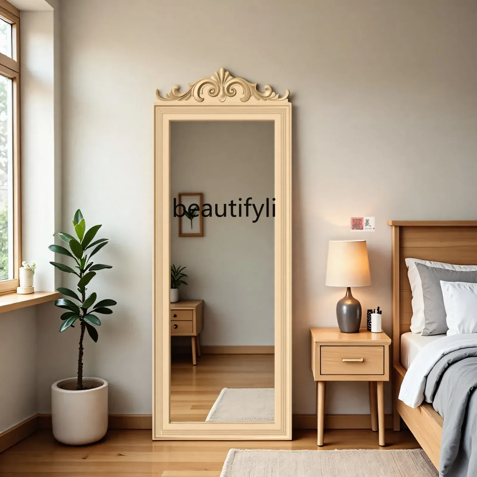 

YH03 European style, fitting mirror, French carved full-length mirror, wall hanging, American retro floor mirror