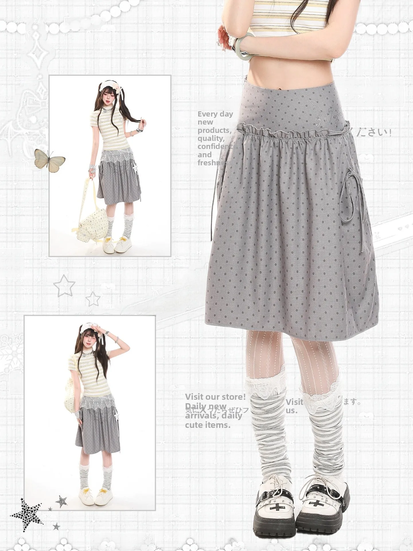 Girls Summer Plaid A-Line Midi Skirt High Waist Pleated Slimming Casual Versatile Half-length Skirts for Students