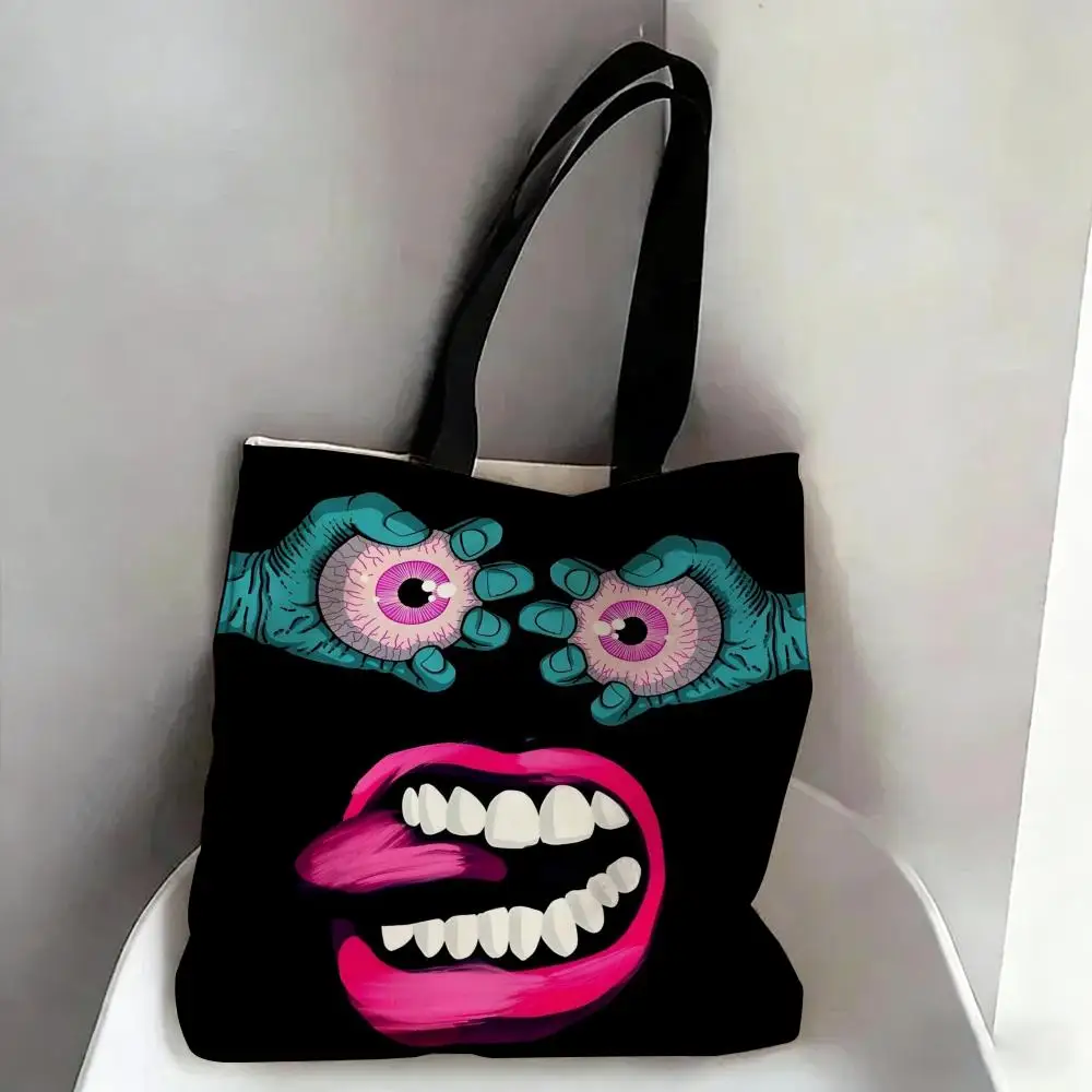 Bolsas de almacenamiento Horro Eyes Art, bolsa de compras de lona con estampado de doble cara, bolso de hombro a la moda, bolsos ecológicos para regalo