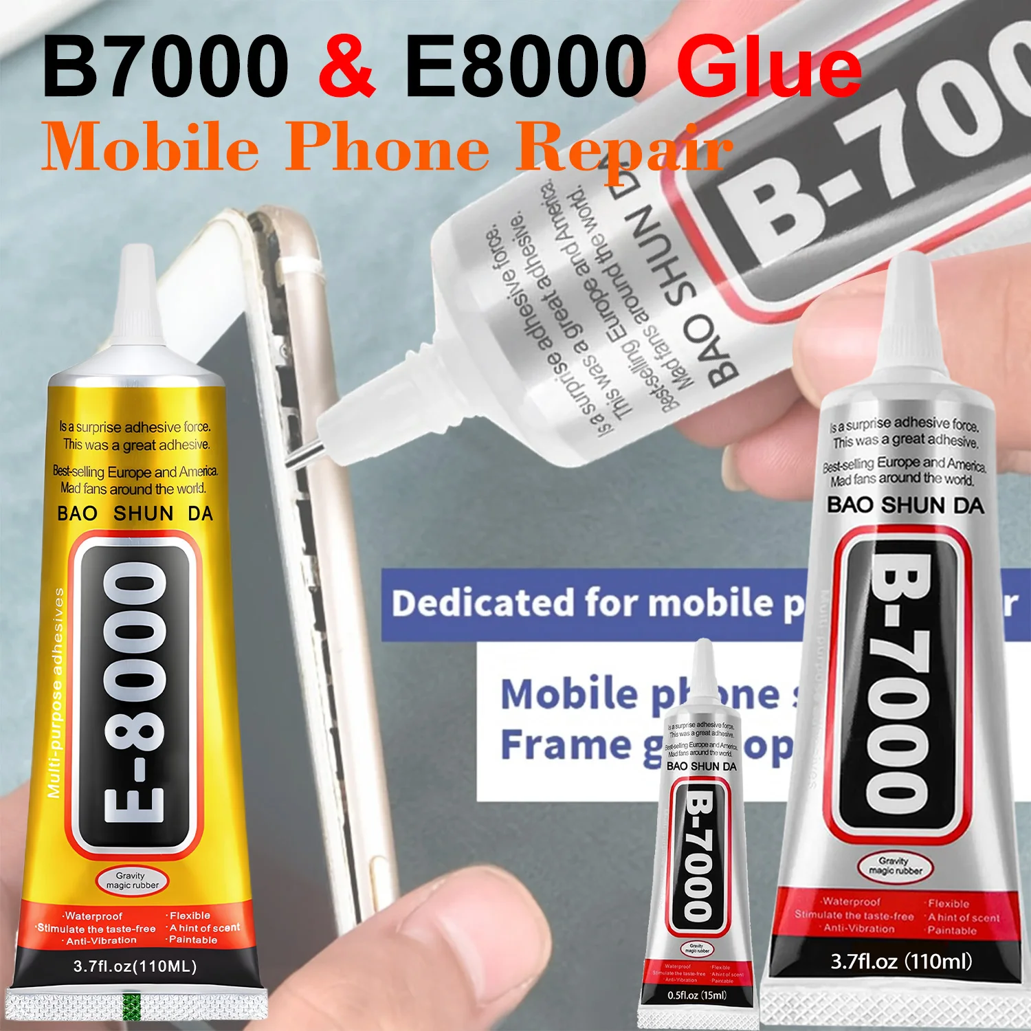 Adhesivo para móviles B7000/E8000. Venta directa de fábrica: por la compra de 1 unidad, te regalamos otra. Joyería y bisutería, pantallas, carcasas traseras, resistente al agua.