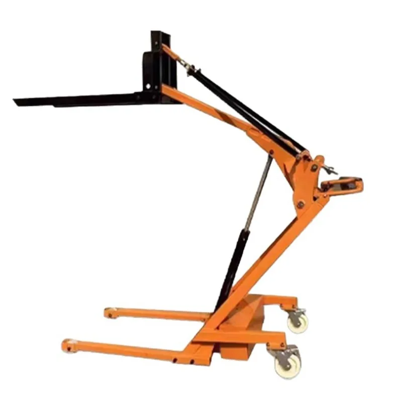 Chariot élévateur hydraulique mini portable à bras courbé pour la logistique, le déplacement de marchandises, le chargement, le déchargement, la manutention et le levage de matériaux en entrepôt