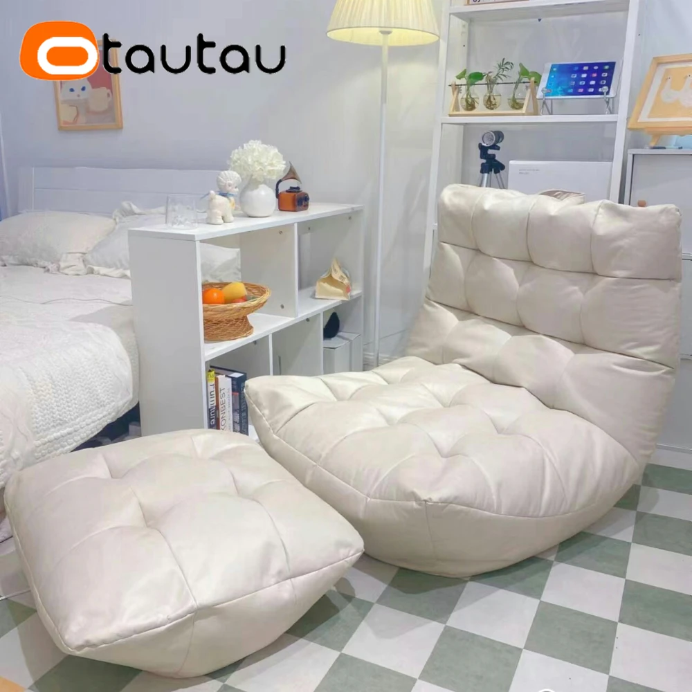 OTAUTAU Bean Bag Lounger Cover Without Filler Floor Seat Lazy Sofa Bed Couch Beanbag Sac with Footrest Stool Ottoman SF024