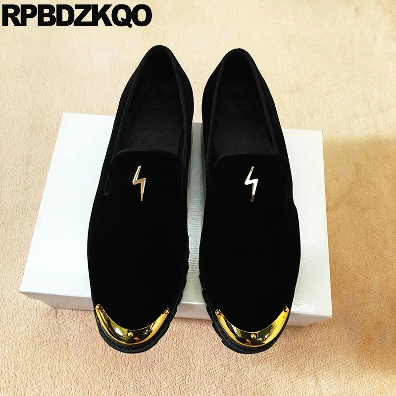 Smoking Slippers Rock Loafers Deluxe Designer Men Metal Tip Round Toe Elegant Punk Slip On Flats 45 Plus Size Party Velvet Shoes