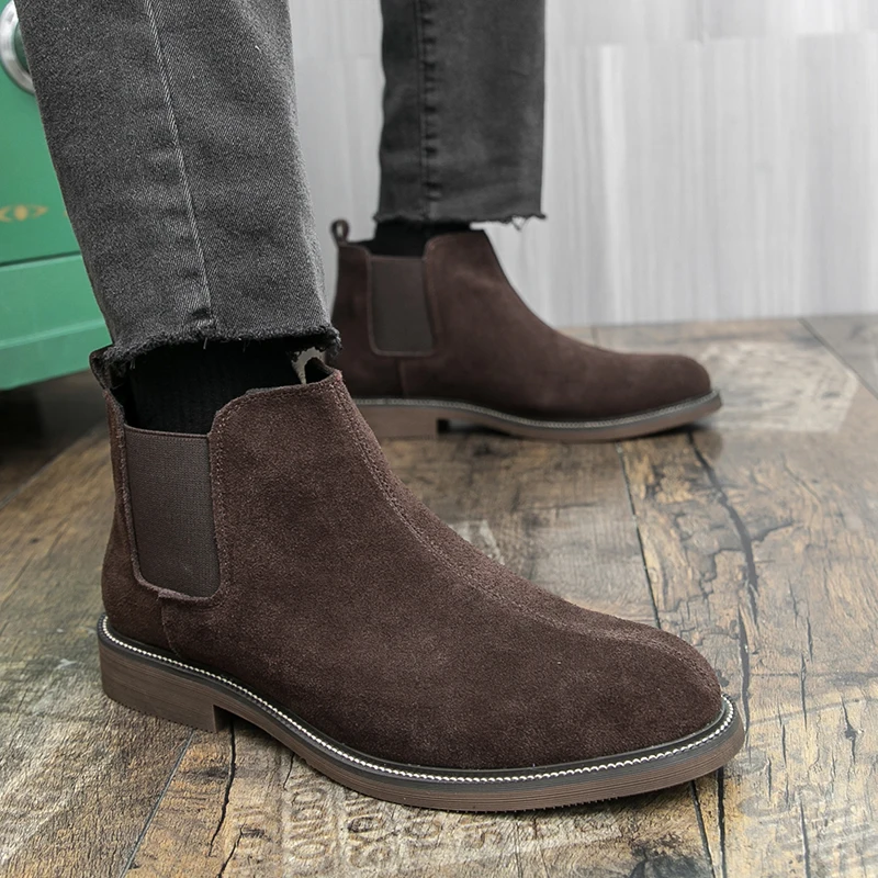 أحذية تشيلسي للرجال من جلد الغزال الصناعي بكعب منخفض مريح كلاسيكي للرجال أحذية عارية للأعمال مقاس 38-45 #4