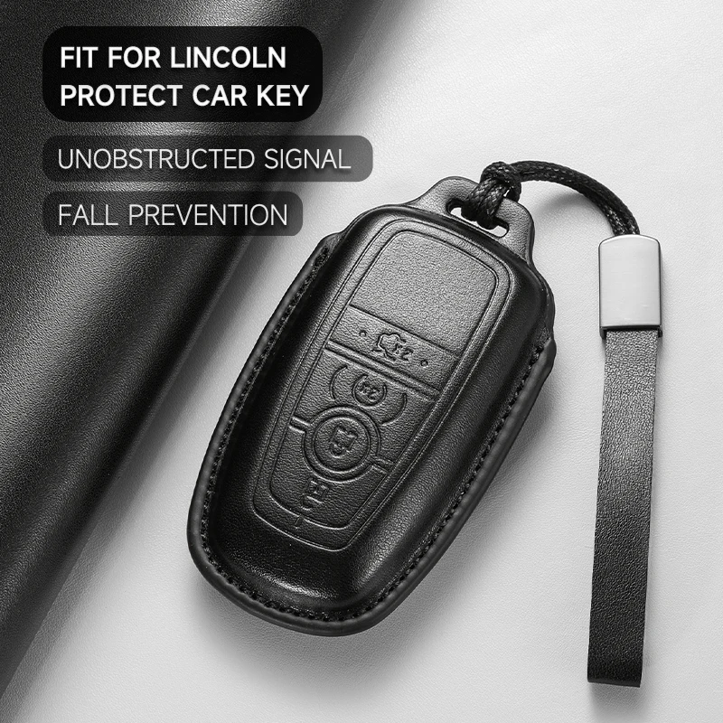 Funda de cuero genuino para llave de coche, bolsa para llaves para LINCOLN MKC MKZ MKX MKT MKS Navigator Z Nautilus Aviator, juego de protección, accesorios