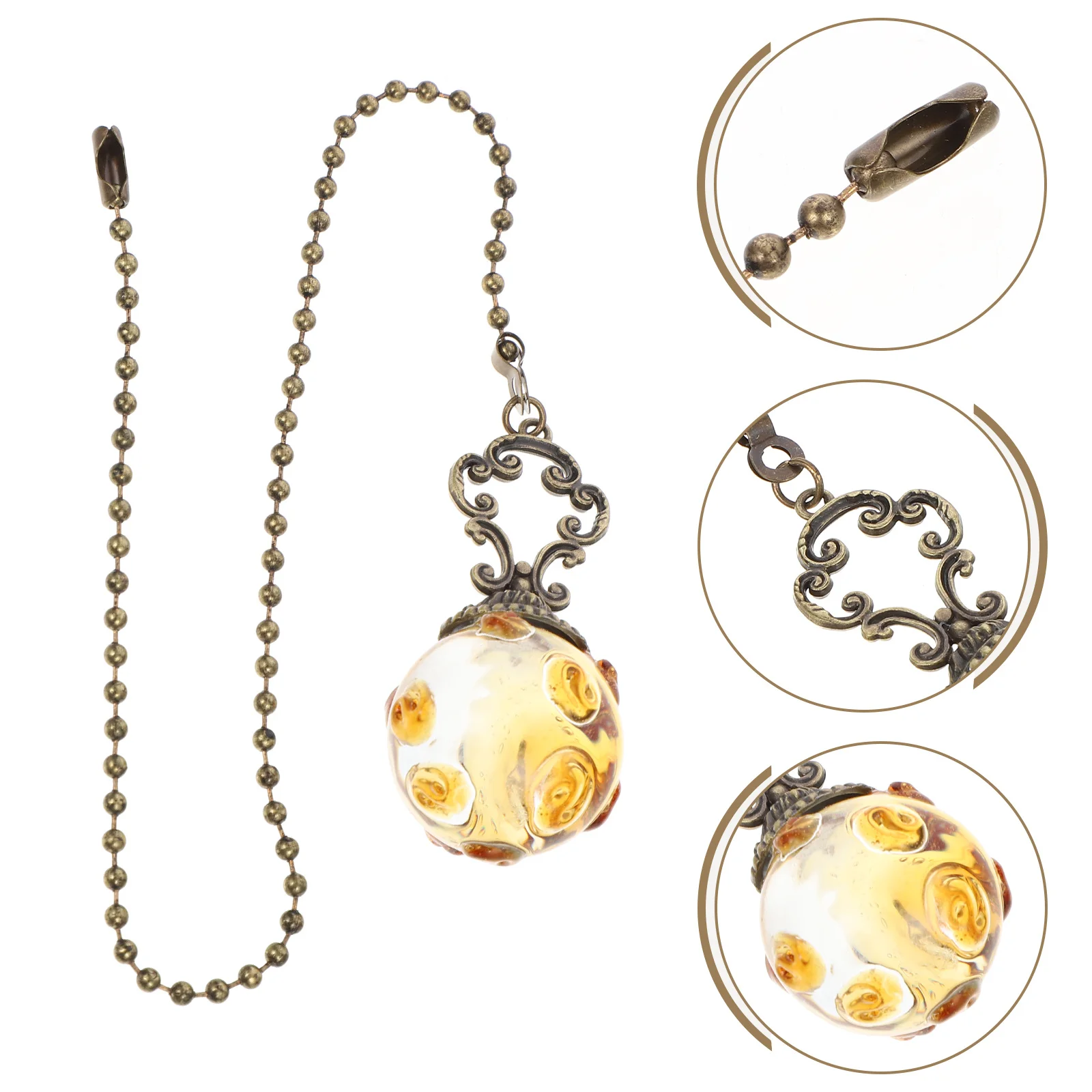 

2pcs Ceiling Fan Chain Ornament Crystal Pull Chain Extension For Hanging Light Lamp Extender Rust-Proof Iron Amber Transparent