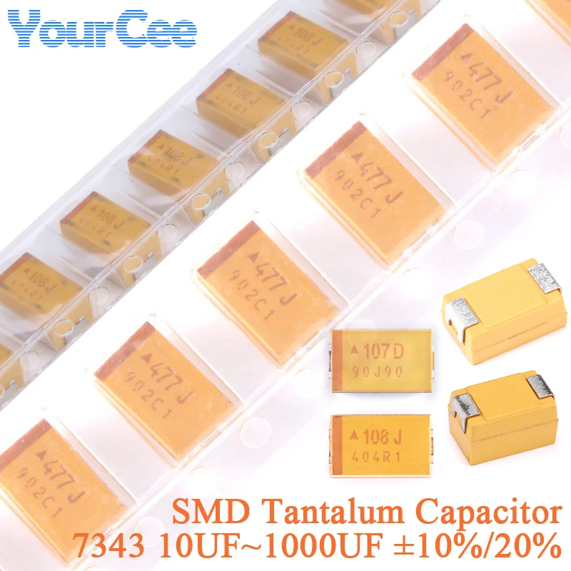 5PCS 7343D 7343E Capacitor de Tântalo SMD 10UF~1000UF ±10% ±20% 35V 16V 25V 6.3V 10V 20V 10UF 22UF 47UF 68UF 100UF 150UF 220UF 300UF