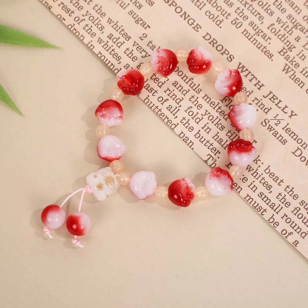 Pastel Cat Head Glass Beaded Bracelet with Lovely Cat Paw Charm Adjustable Dopamine Hand Jewelry Accessory for Women Casual Wear