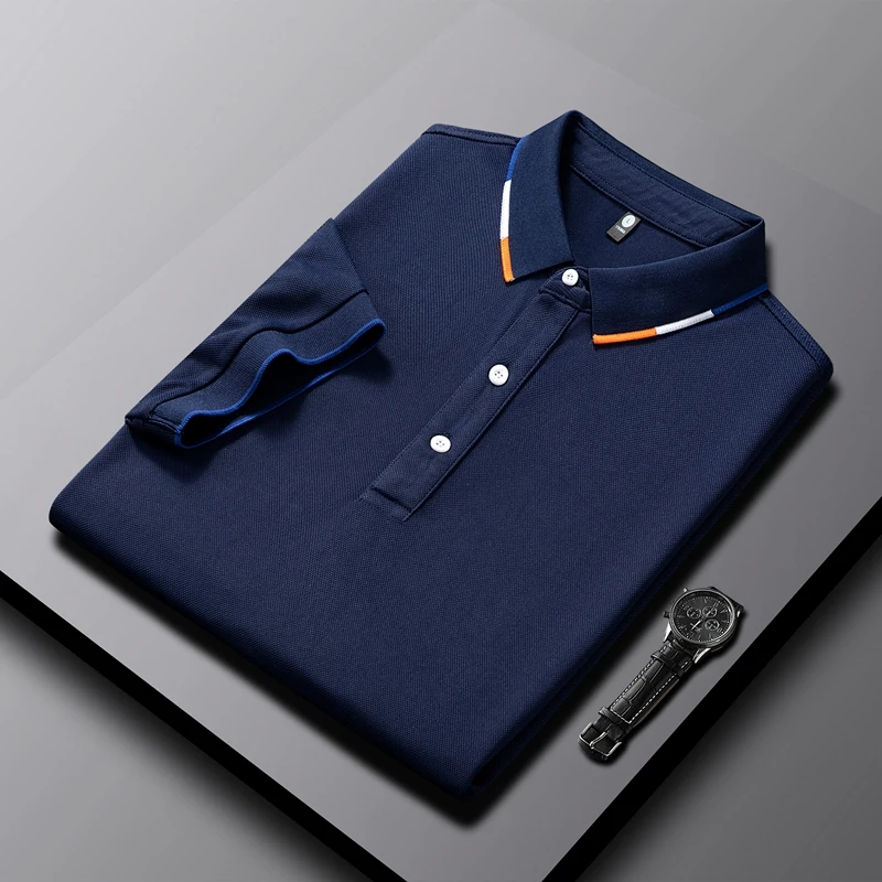 New Summer Casual Men Clothing Business Tee Shirt Sweatwear Tops Solid Color Polo Shirts Breathable Short Sleeve Big Size M-5XL