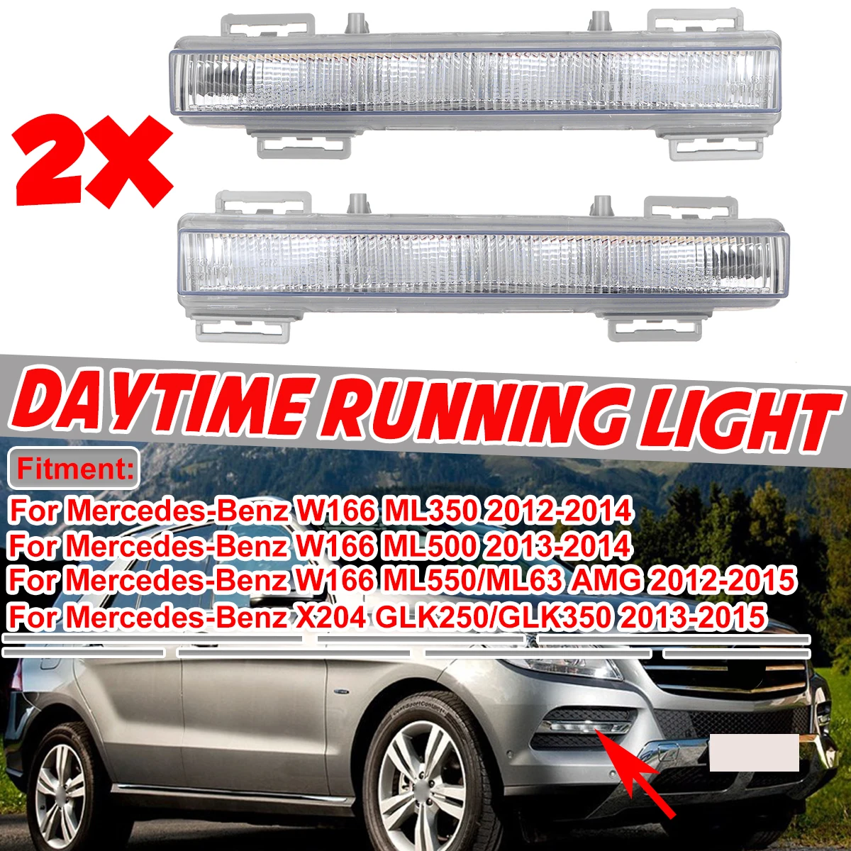 Feux de jour à LED avant de voiture, antibrouillard DRL, Mercedes Benz W166 ML350 ML400 X204 GLK350 12-15, 2049065401 2049065501