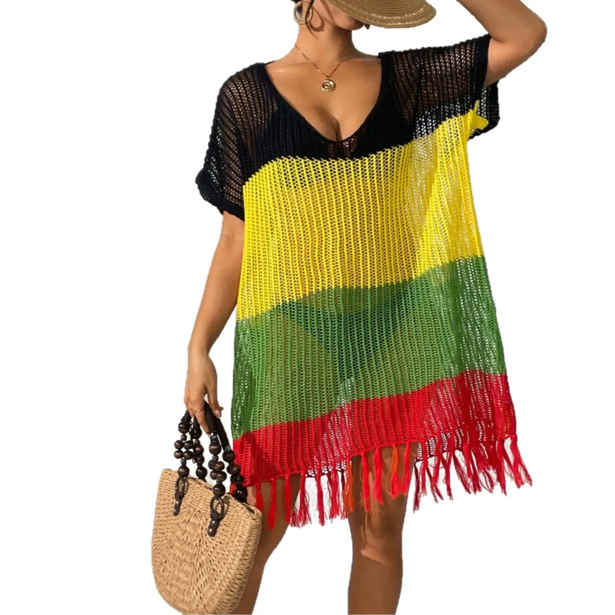 비치웨어 커버업 여성 비치 드레스 패션 수영복 소녀 여성용 홀로 니트 비키니 섹시 수영복 여름 커버업