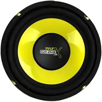 Pyle Speaker Subwoofer mobil, Set pengeras suara Subwoofer Bass sedang Audio 6.5 inci 1200 Watt dengan CD P kuning, kerucut 4 Ohm, suspensi tepi