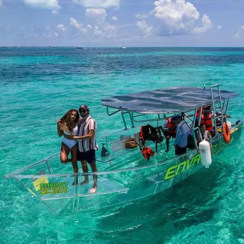 Outdoor Internet celebrity Big Transparent Crystal Boat Lake Tourism Photography Big Glass Boat Motor