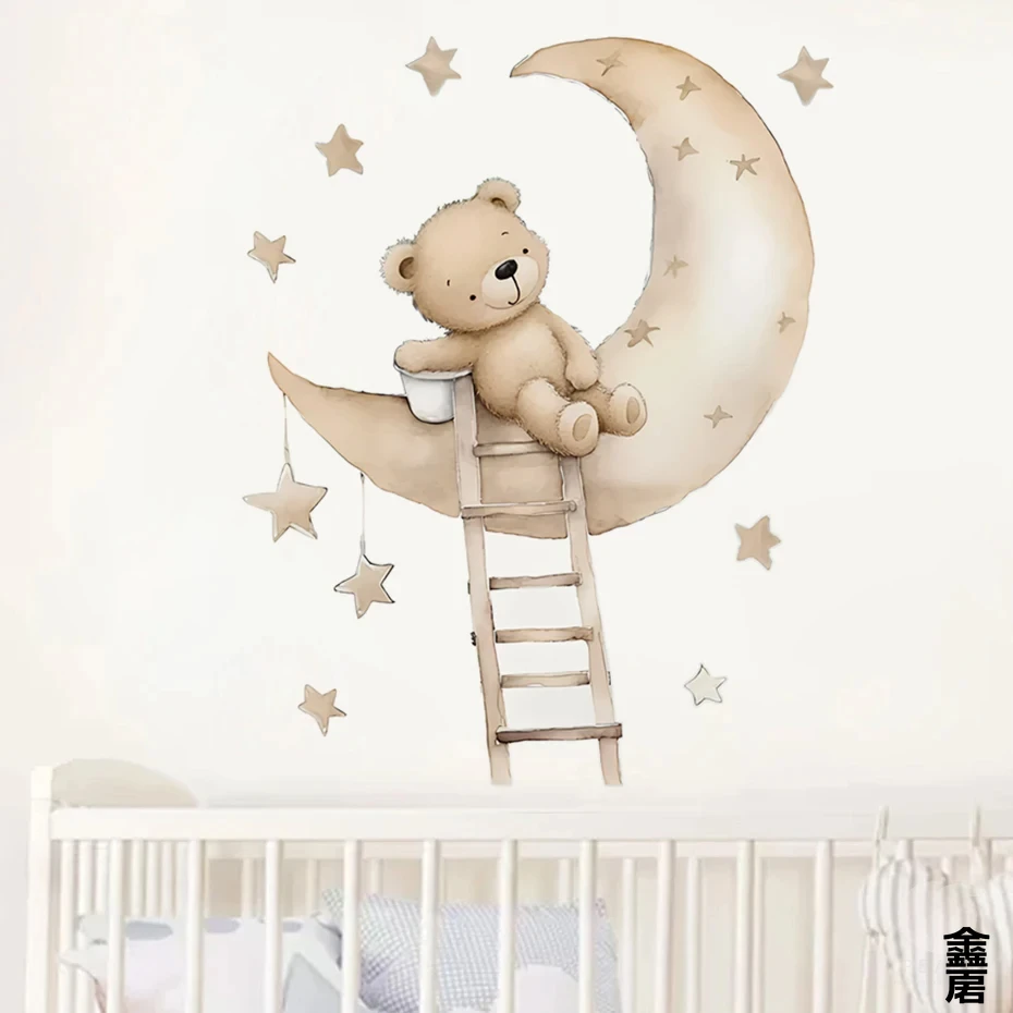 1Pc Cartoon Animal Star Moon Cat Rabbit Bear Wall Stickers for Room Decoration Living Room Decor for House