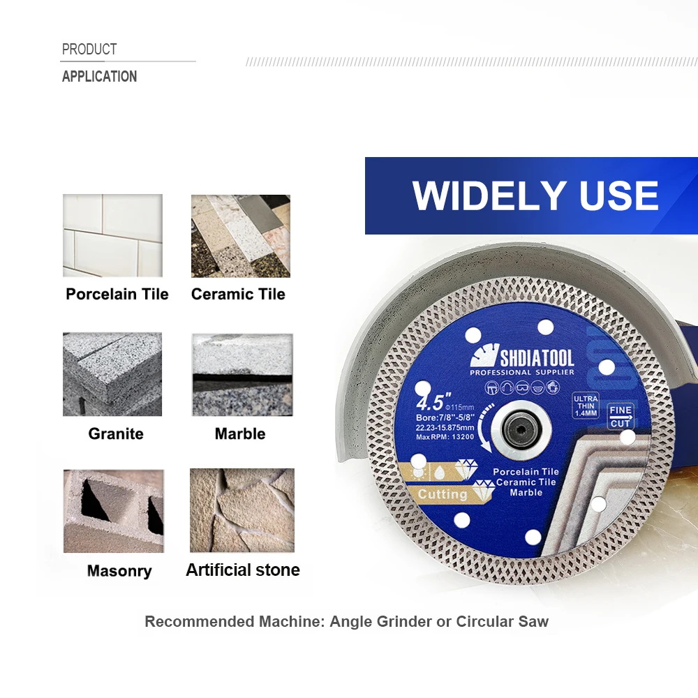 SHDIATOOL Disco De Diamante Turbo Corte De 115mm Para Azulejos De