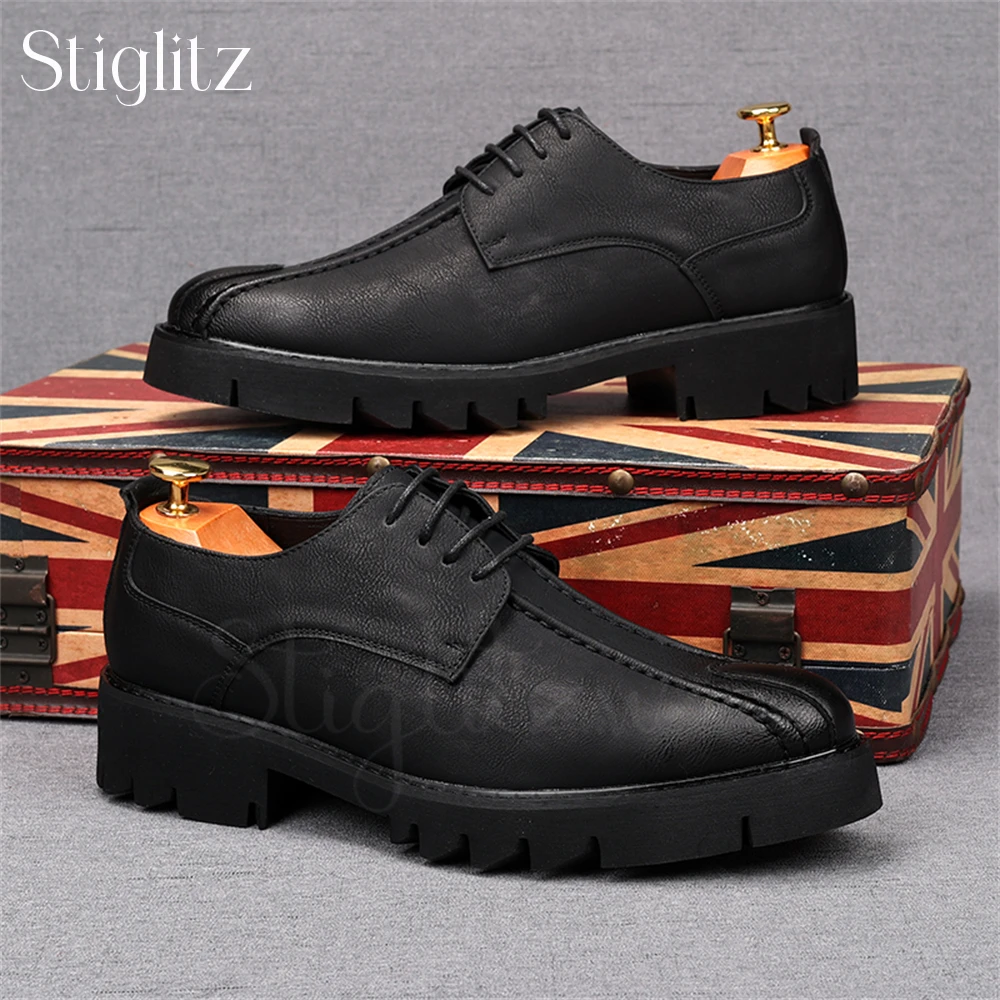 

Polished Leather Business Casual Shoes for Men Soft Leather Lace-Up Derby Shoes Stylish Comfortable Leather Shoes Daily Footwear