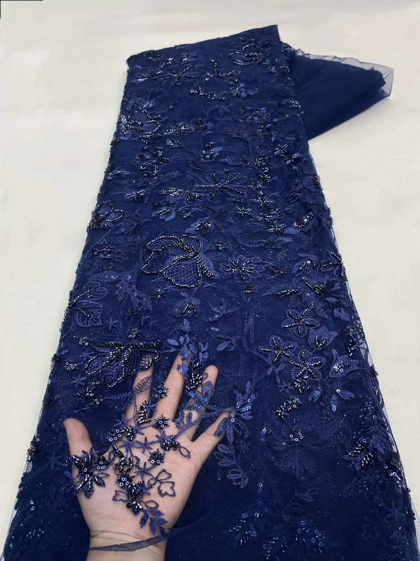 

Новейшая африканская кружевная ткань с бисером 2026 года, тюль с пайетками из Дубая, вышитая нигерийская ткань для пошива платьев