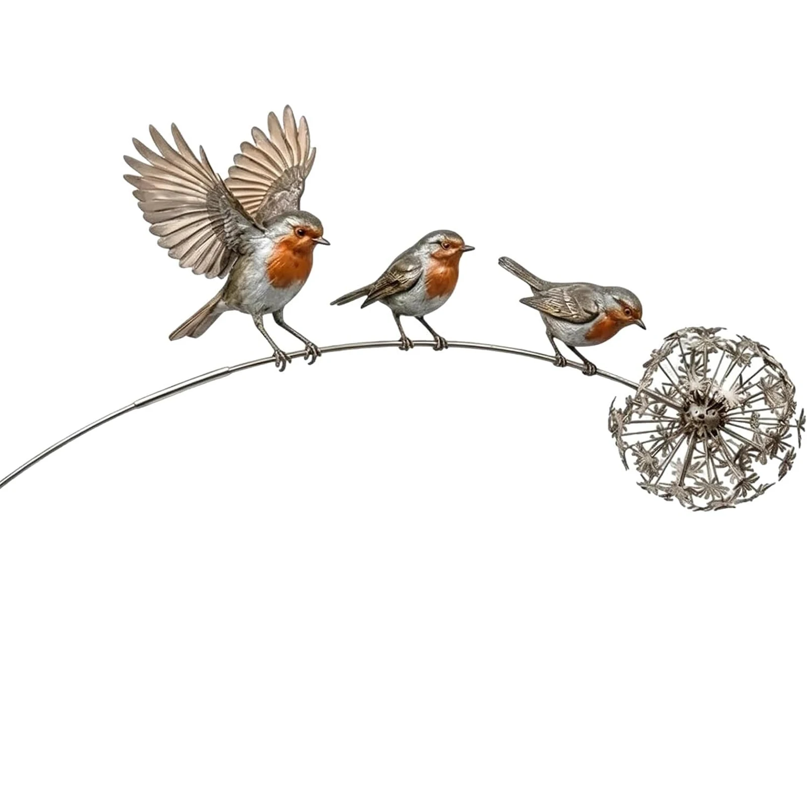 Rustic Robin Bird Yard Art Decoration 3 Robin Birds and Dandelion Design Metal Robin Garden Ornament for Lawn Patio Flower Bed