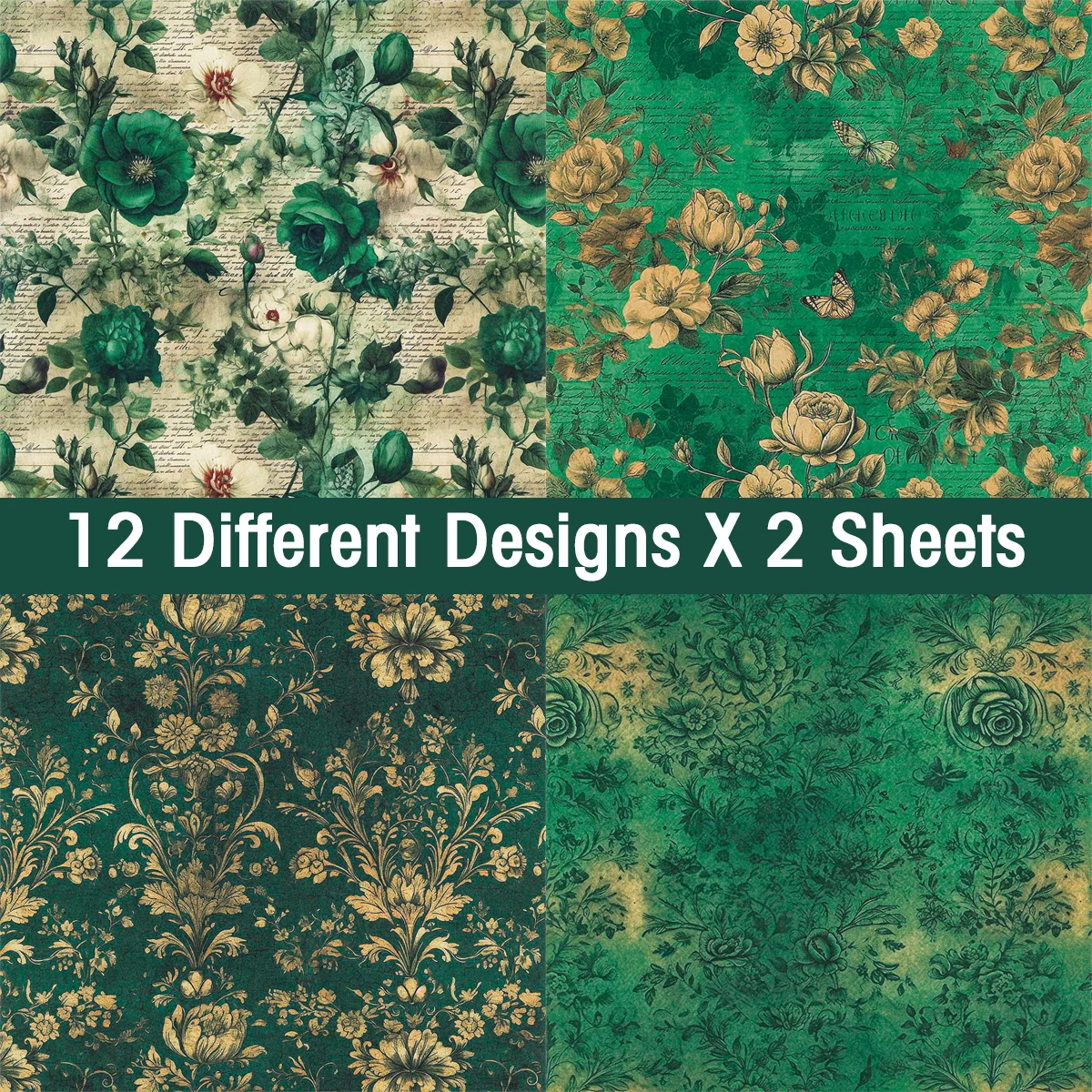 24pcs Green Floral Scrapbook Paper Set,Single-Sided Decorative Art Paper for DIY Crafts,Journaling,Gift Wrapping,Christmas Decor