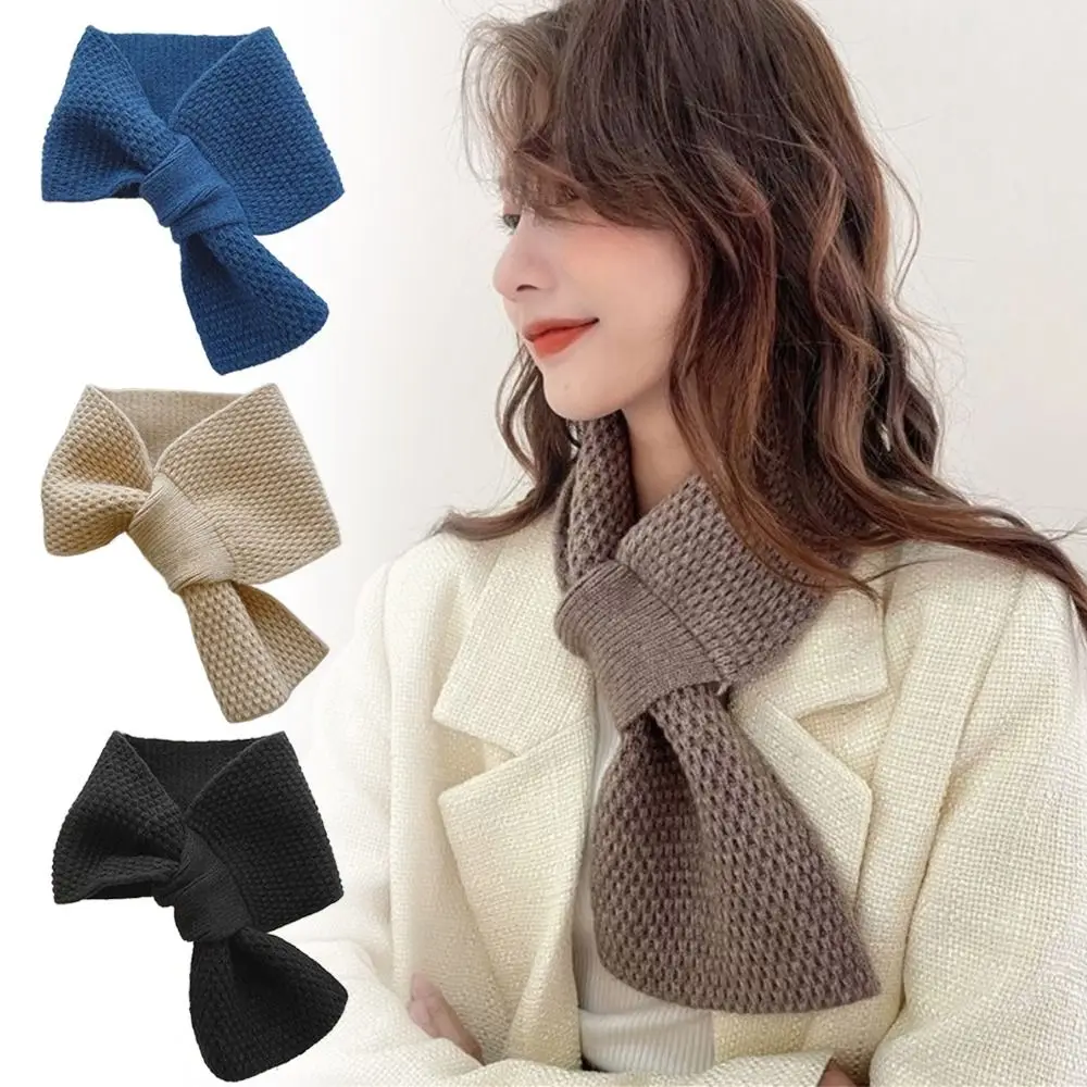 Winter Warm Solid Color Cross Scarf Knitted Neck Scarf Neckerchief Wrap Girls