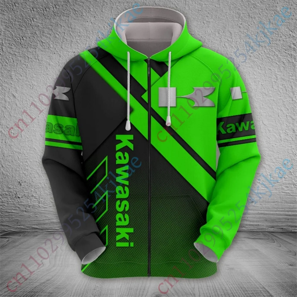 

Kawasaki Hoodies Long sleeve Men Clothing Sport Hooded zip-up Sweatshirt Anime Harajuku 3D Printing Pullover Casual Streetwear