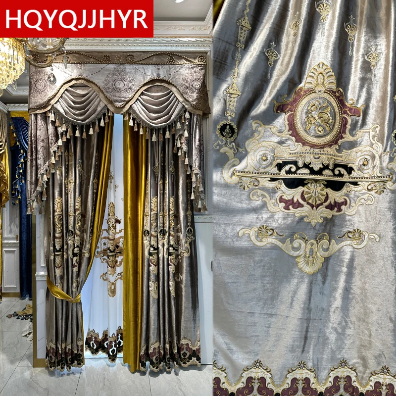 

European and American Style Top Luxury Velvet Embroidered Villa Bedroom Curtains High-quality Living Room Valance Curtains