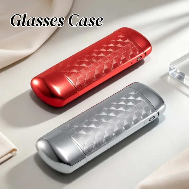 New Alloy Aluminum Spectacles Case Geometric Embossed Cylindrical Hard Shell Portable Holder for Presbyopia Myopia Eyeglasses
