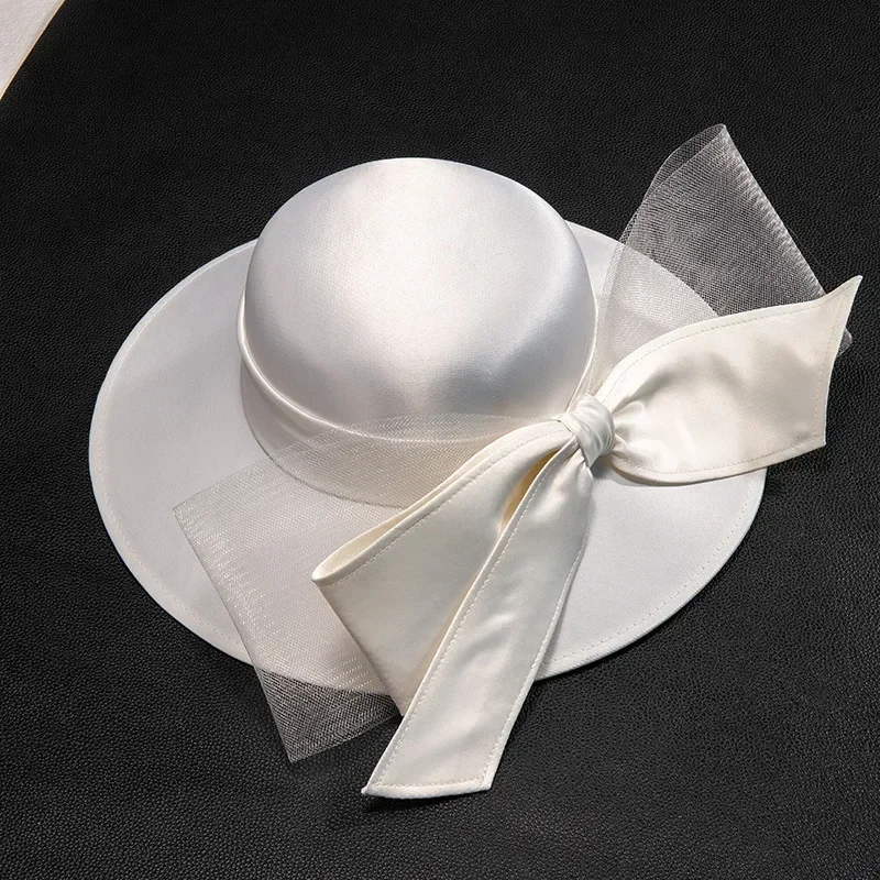 French Style Satin Bow Women's Hat - Elegant Wedding Fedora & Sun Hat for Banquet Bridal Party