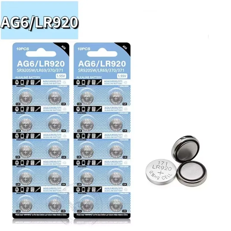 1.55V LR920 AG6 371 370 LR69 LR921 SR920SW Button Batteries for Watches Toys Remotes Alkaline Coin Cell