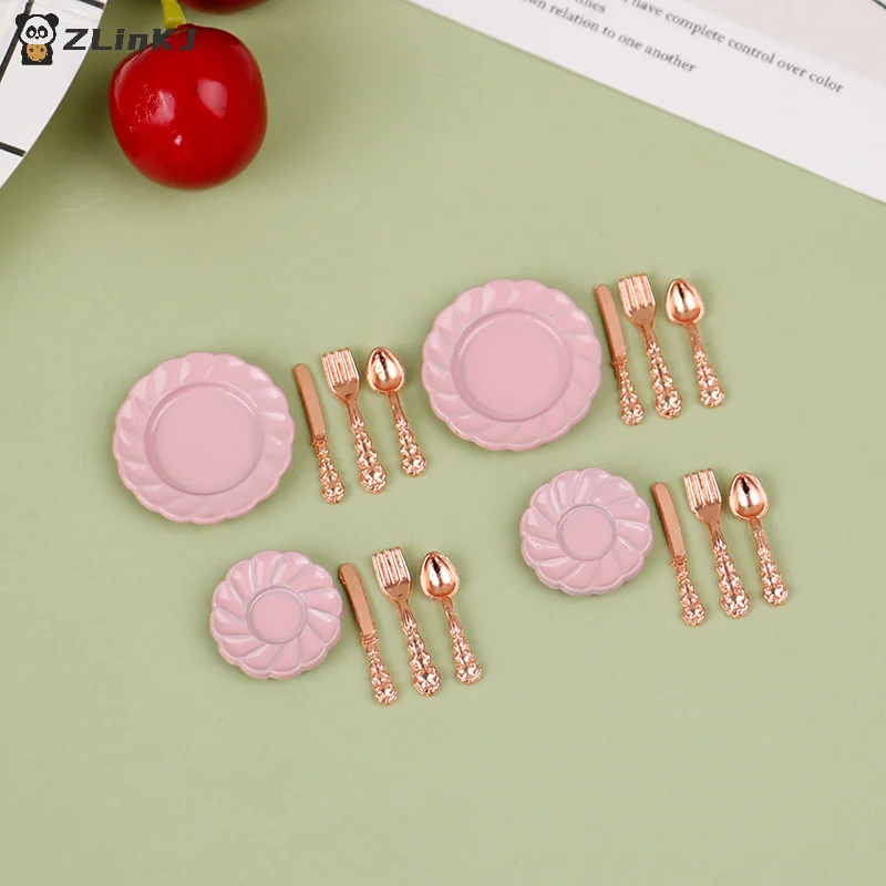 ▶1:12 Dollhouse Decor Toy with Utensils (Knife Fork Spoon Plate Set )-Kitchen Furniture Scene Model &  Miniature Decorative Gift view 3