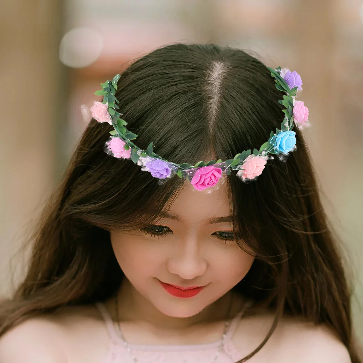 

6 Pcs Floral Hair Wreath Artificial Luminous Headb Vacation Flower Headdress Party Photoshoot Birthday Gift