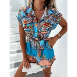 Summer Overall Jumpsuit Women Summer Fashion Short Sleeve Bohemian Rompers Womens Outfits Playsuit Romper Casual One-pieces 2024