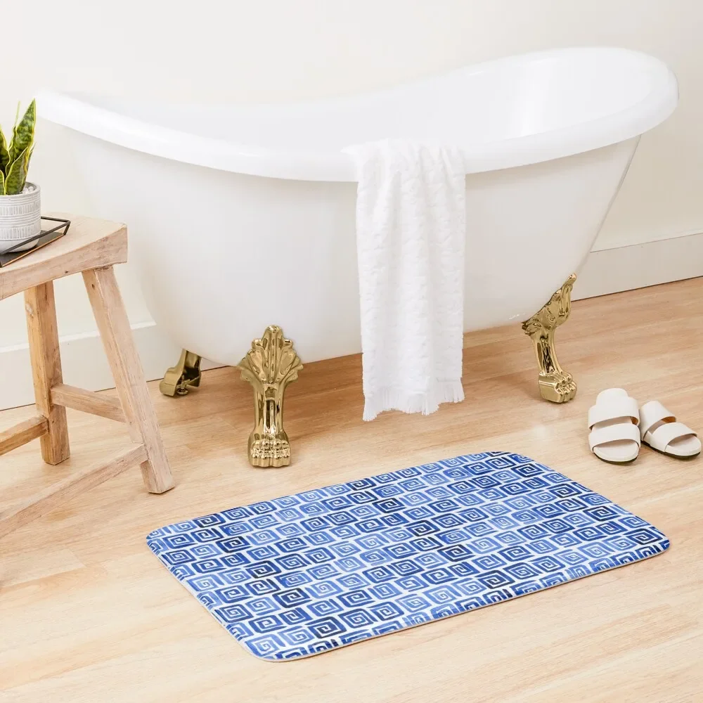 Watercolor Greek Key Pattern - Royal Blue Bath Mat Entrance Doormat Accessories Sets For The Bathroom Mat