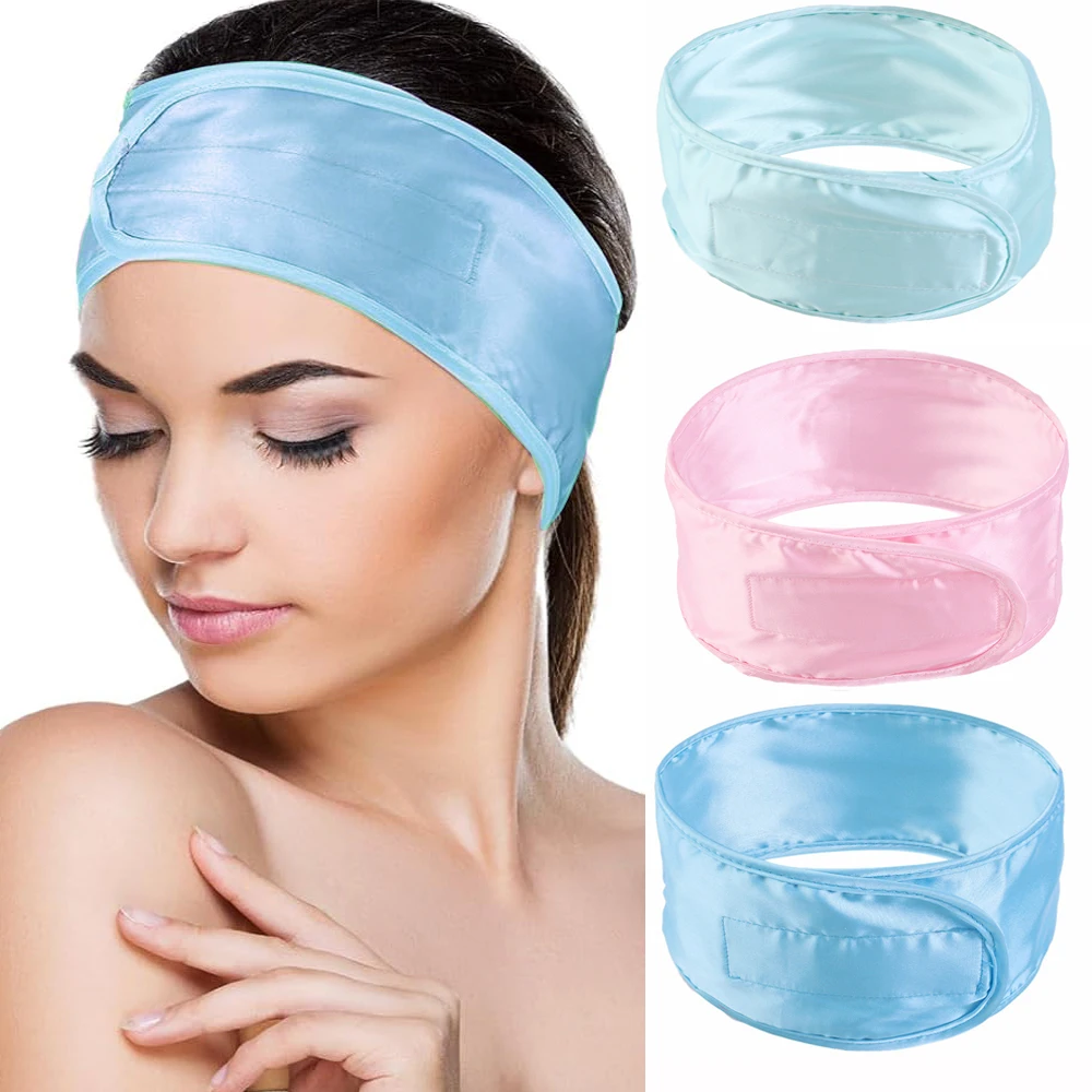 Women Silky satin Adjustable SPA Facial Headband Bath Makeup Hair Band Headbands for Face Washing Soft Toweling Hair Accessories