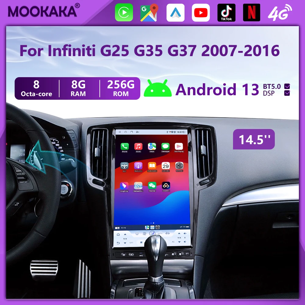 

14.5" 2 Din Android13 Auto Car Radio For Infiniti G25 G35 G37 2007-2016 Carplay Stereo Multimedia Video Player GPS Navigation BT