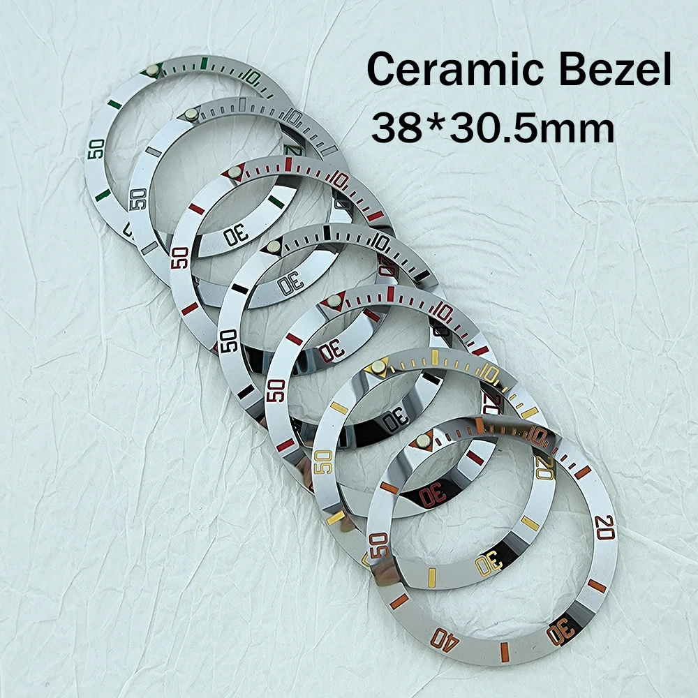 High quality ceramic bezel 38 * 30.5mm electroplated luminous bezel for men's watch accessories with slanted bezel