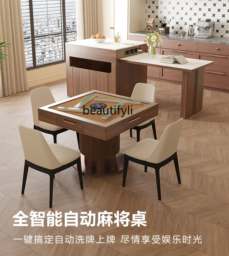 Stone Plate Kitchen Island Dining Table Integrated Household Contraction Band Induction Cooker Mahjong Machine Table