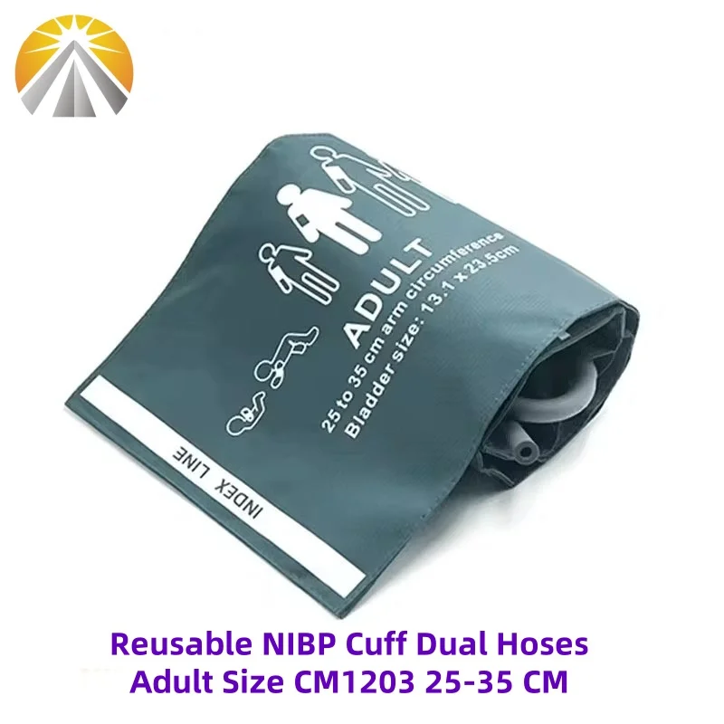 NIBP Cuff with Bladder Green Reusable CM1203 Adult Size 25-35 CM Medical Grade Single Hose Or Double Tube For Patient Monitor