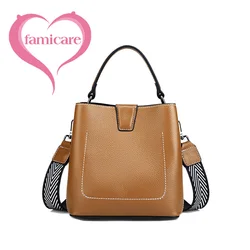 Women Shoulder Bag Female Genuine Leather Popular Bucket Messenger Lady Western Style Street Fashion Small Handbag With 3 Straps