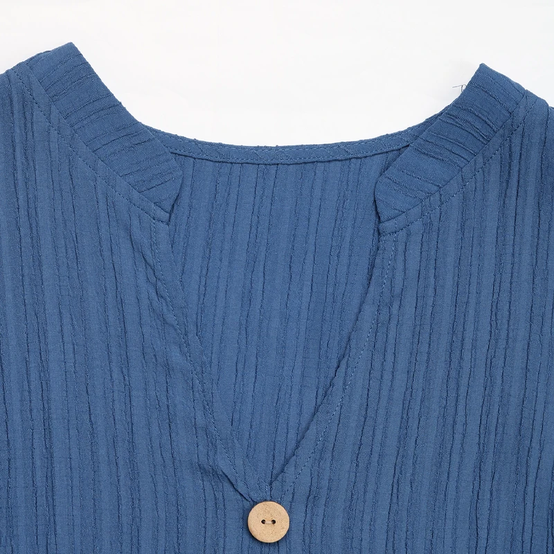 Women's Blue Sleeveless V Neck Button Front Tiered Midi Dress Summer Casual Party Vacation Boho Fashion Slim Fit