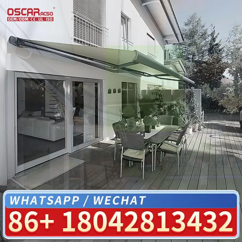 Motorized Aluminum Alloy Frame Retractable Full Cassette Sunshade Electric Awning Smart Automatic Patio Garden Deck Balcony Germ
