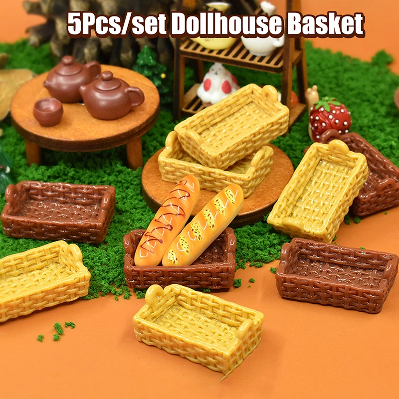 5Pcs 1/12 Dollhouse Simulation Bread Baskets Model Dollhouse Miniature Kitchen Furniture Decoration Dolls House Accessories