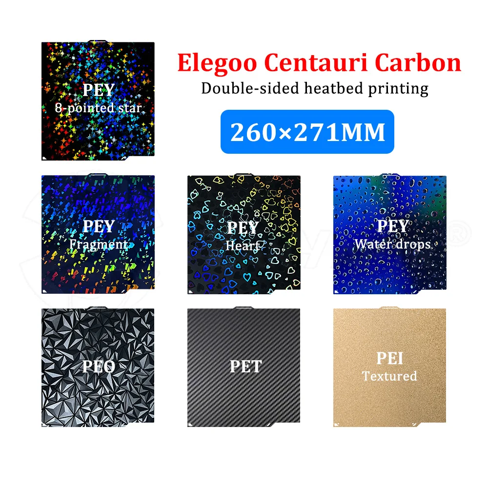 

260x271 мм сборка для Elegoo Centauri карбоновая пластина гладкий лист PEO PEI PET PEY нагревательная кровать пружинный стальной лист аксессуары для 3d-принтеров