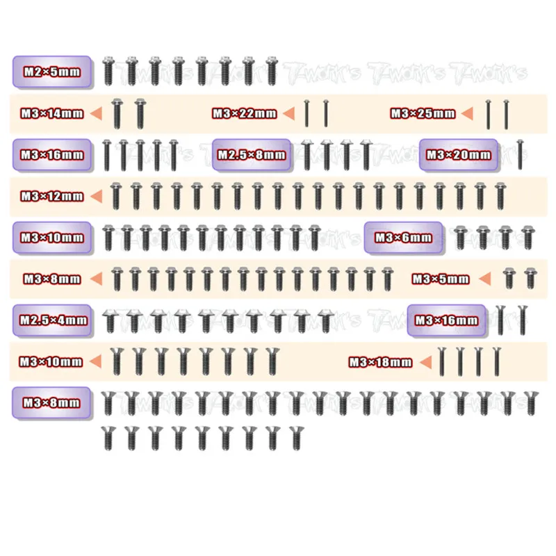 

Original T works TSSU-XB2C'21 64 Titanium Screw set ( UFO Head ) 130pcs.(For Xray XB2C'21) Professional Rc part