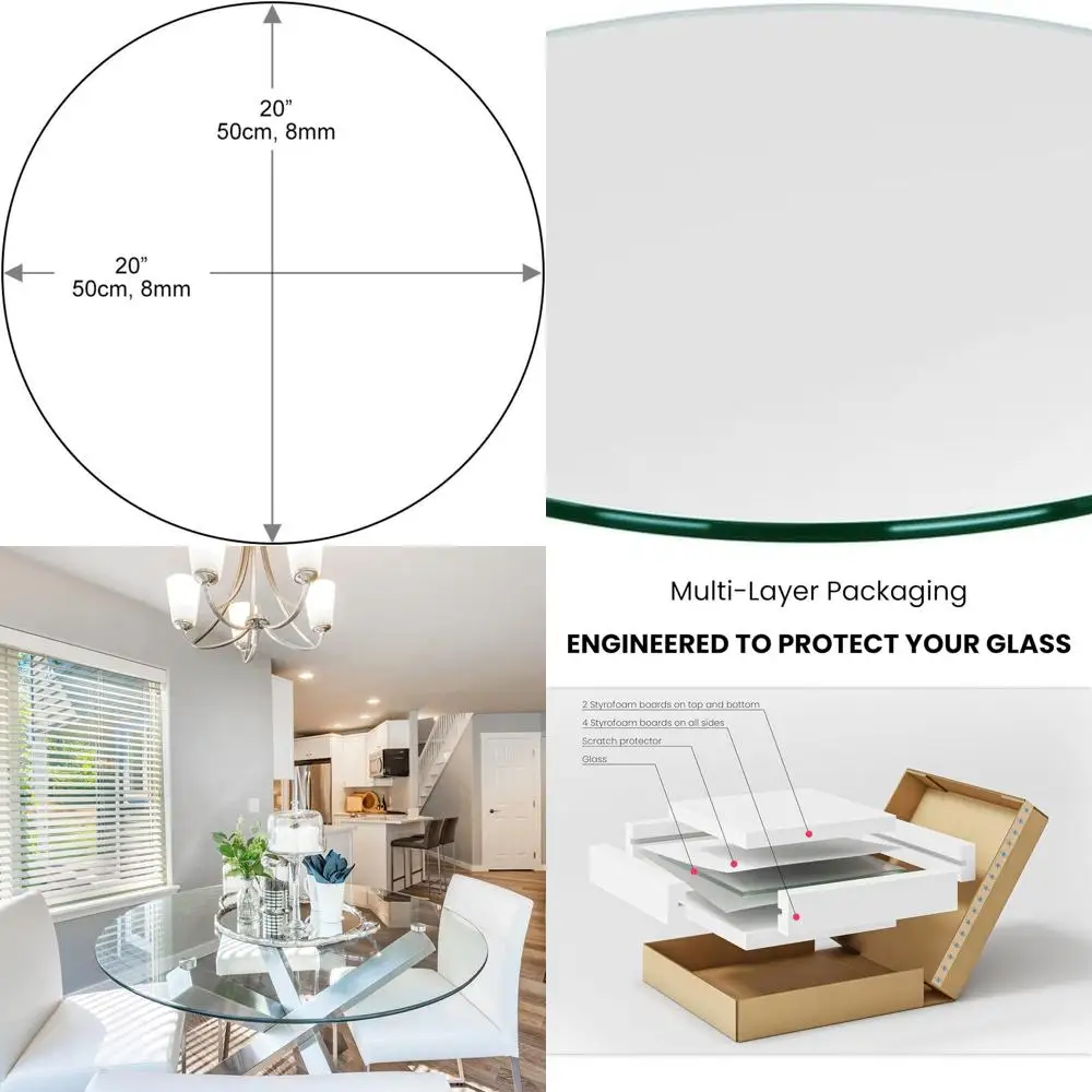 

20 Tempered Glass Round Table Top - 3/8 Thick, Safe Edge, Versatile for Dining, Patio, Coffee & End Tables