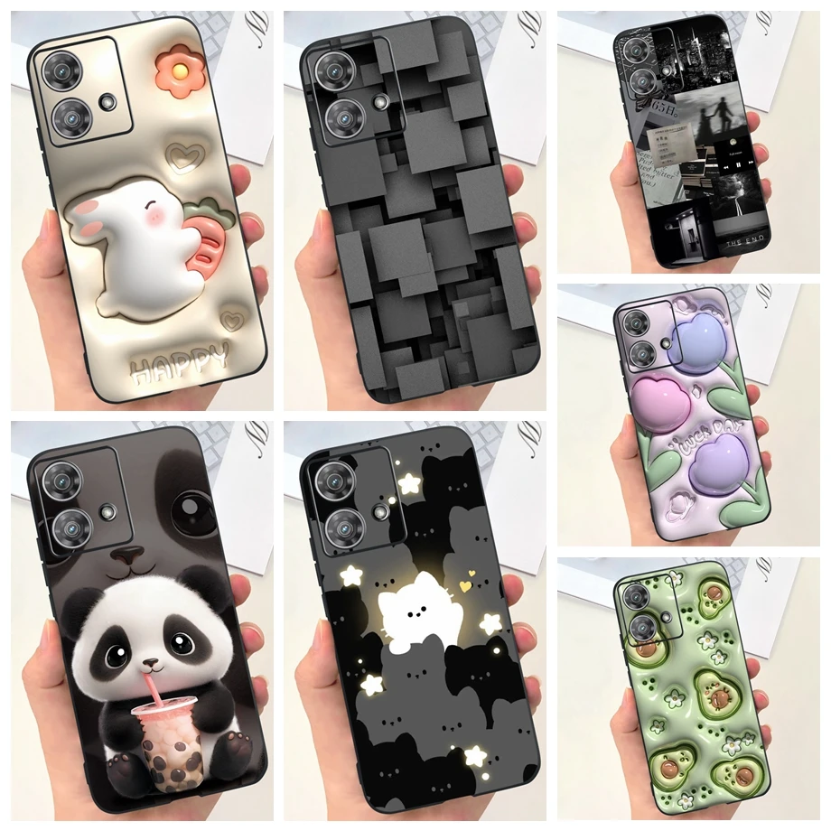 Etui na telefon Motorola Edge 40 Neo Edge40 5G Czarne, miękkie, silikonowe etui przeciwstukowe do Edge 40Neo Capa Panda Rabbit Luxury
