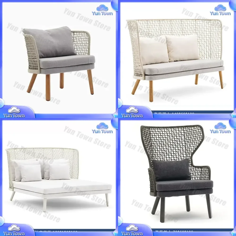 Outdoor Villa Garden Courtyard Sofa Set for Open Air Hotel B&B Rattan Sofa Chair Coffee Table Combination Leisure Balcony