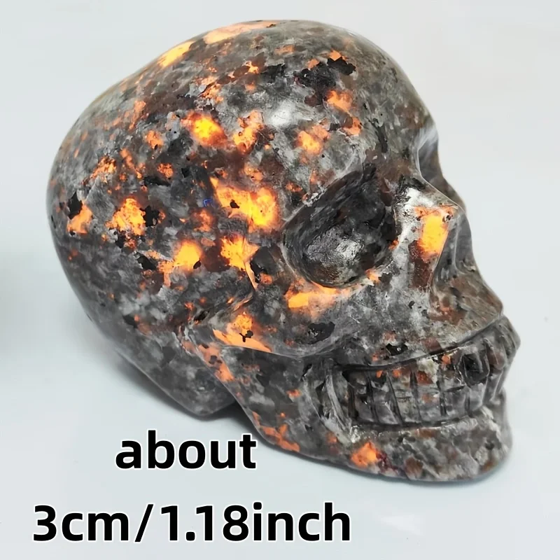 1pc Yooperlite Crystal Skull, UV Reactive Moon Flame Stone Sphere, Quartz Crystal Skeleton, Fashion Home Decor